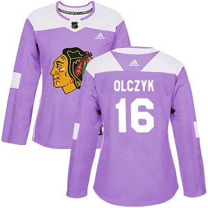 Women's Ed Olczyk Chicago Blackhawks Adidas Authentic Purple Fights Cancer Practice Jersey