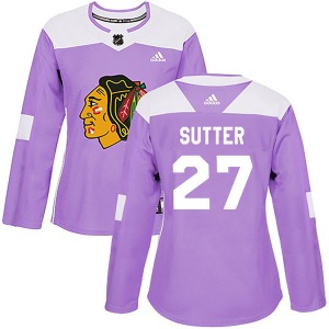 Women's Darryl Sutter Chicago Blackhawks Adidas Authentic Purple Fights Cancer Practice Jersey