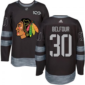 Youth ED Belfour Chicago Blackhawks Authentic Black 1917-2017 100th Anniversary Jersey