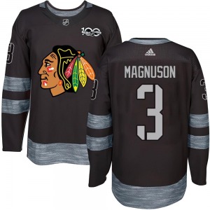 Youth Keith Magnuson Chicago Blackhawks Authentic Black 1917-2017 100th Anniversary Jersey