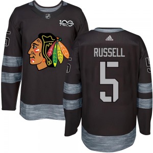 Youth Phil Russell Chicago Blackhawks Authentic Black 1917-2017 100th Anniversary Jersey