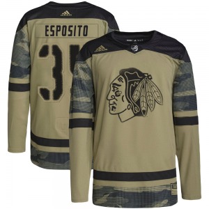 Tony Esposito Chicago Blackhawks Adidas Authentic Camo Military Appreciation Practice Jersey
