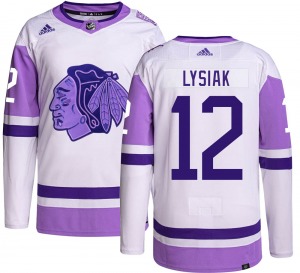 Youth Tom Lysiak Chicago Blackhawks Adidas Authentic Hockey Fights Cancer Jersey