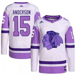 Youth Joey Anderson Chicago Blackhawks Adidas Authentic White/Purple Hockey Fights Cancer Primegreen Jersey