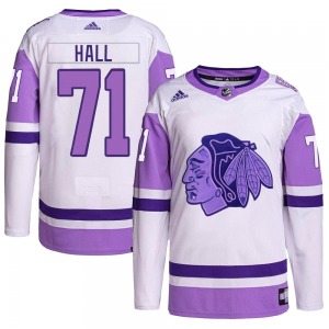 Youth Taylor Hall Chicago Blackhawks Adidas Authentic White/Purple Hockey Fights Cancer Primegreen Jersey