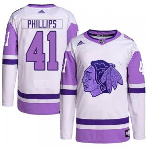 Youth Isaak Phillips Chicago Blackhawks Adidas Authentic White/Purple Hockey Fights Cancer Primegreen Jersey