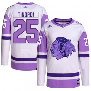 Jarred Tinordi Chicago Blackhawks Adidas Authentic White/Purple Hockey Fights Cancer Primegreen Jersey